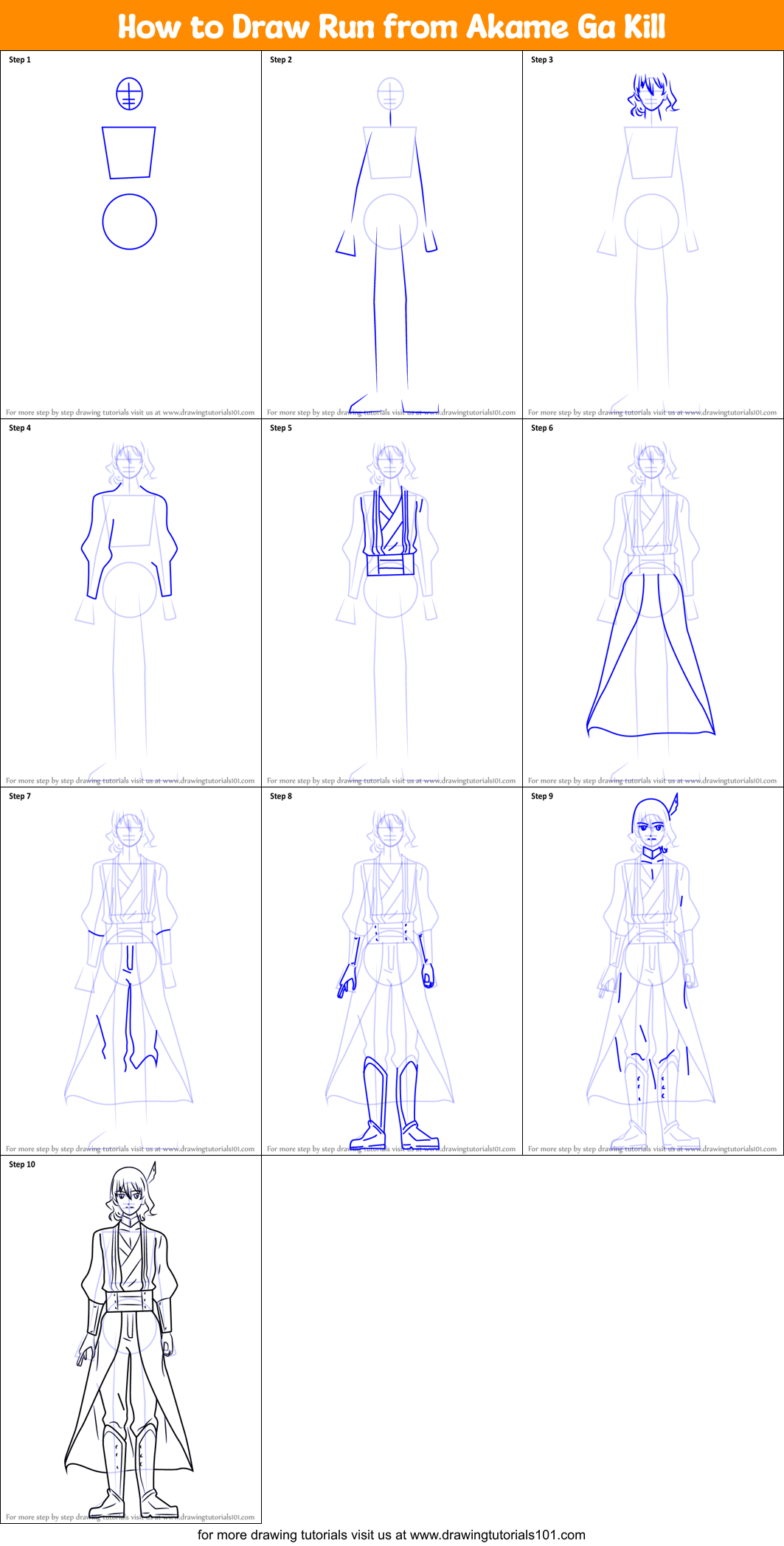 How to Draw Run from Akame Ga Kill Printable Step by Step