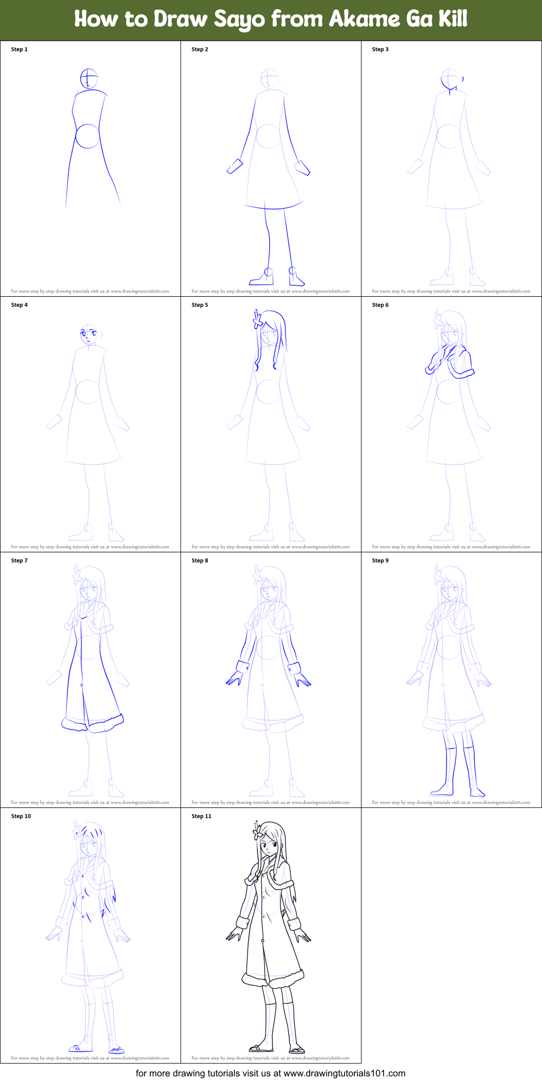 How to Draw Sayo from Akame Ga Kill Printable Step by Step