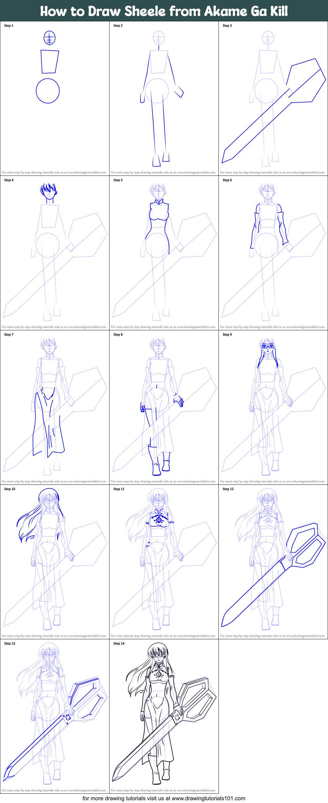 How to Draw Sheele from Akame Ga Kill Printable Step by Step