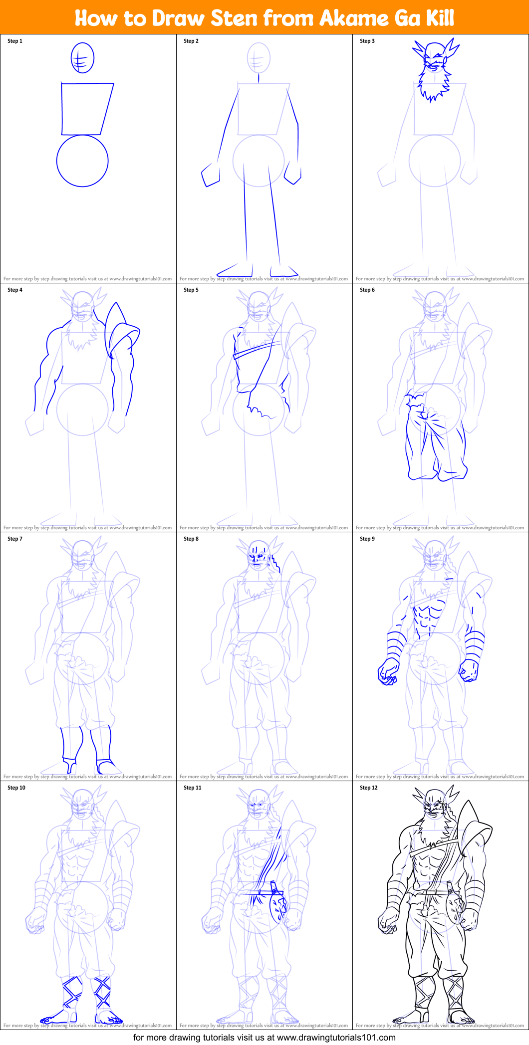 How to Draw Sten from Akame Ga Kill Printable Step by Step