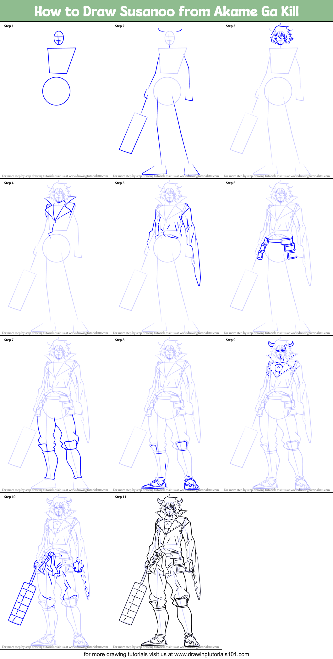 How to Draw Susanoo from Akame Ga Kill Printable Step by Step