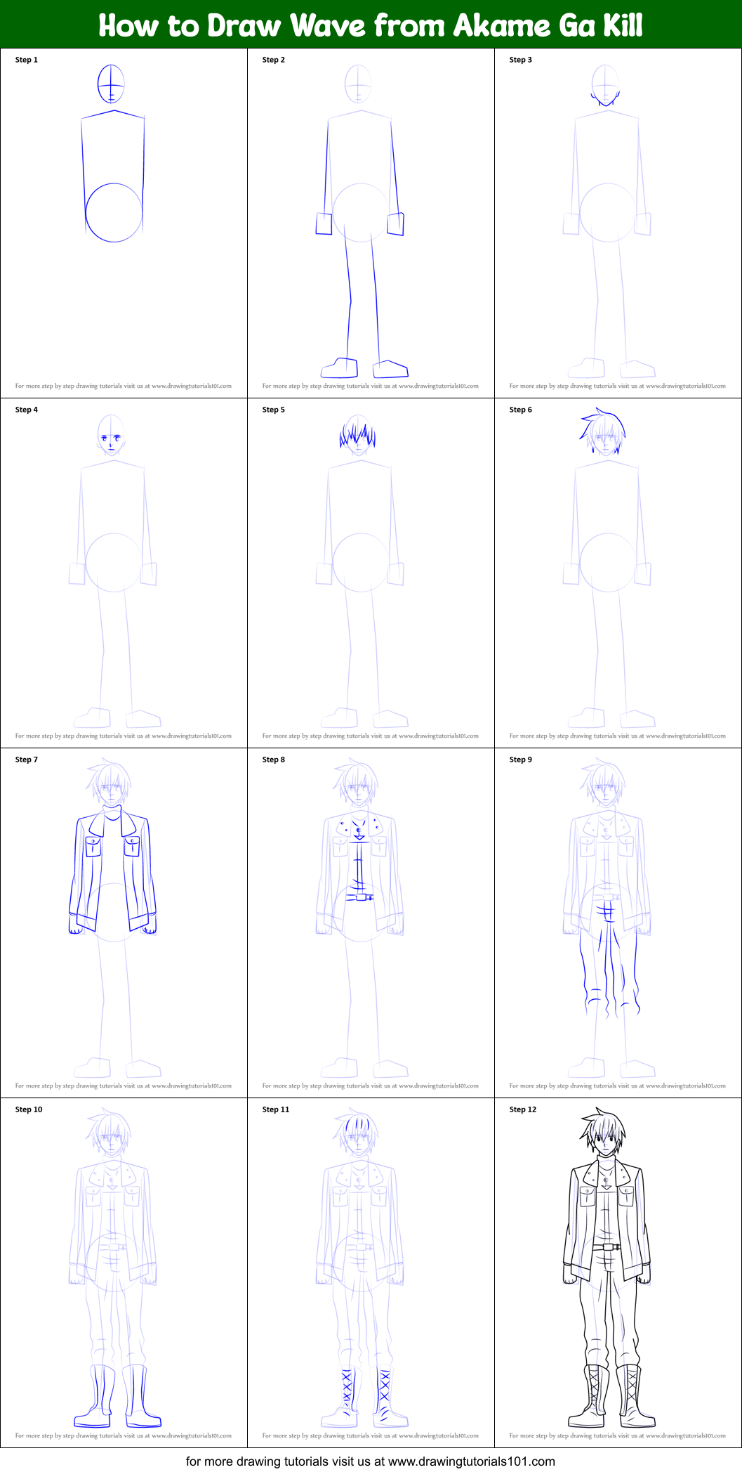 How to Draw Wave from Akame Ga Kill Printable Step by Step