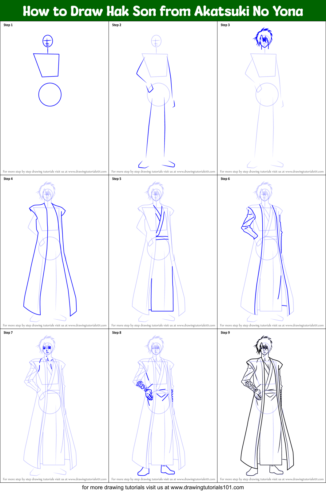 How to Draw Hak Son from Akatsuki No Yona Printable Step by Step