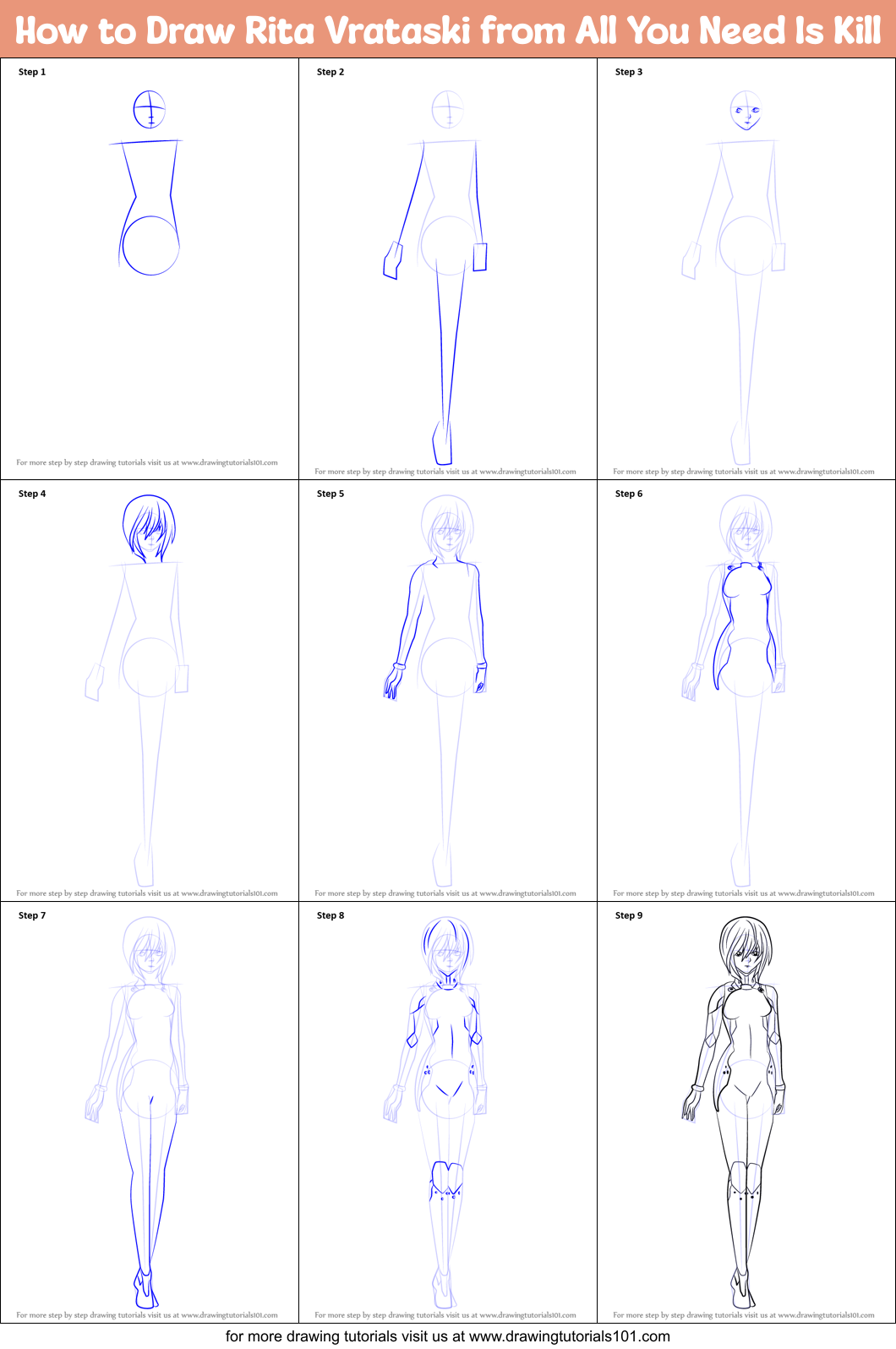 How to Draw Rita Vrataski from All You Need Is Kill Printable Step by Step