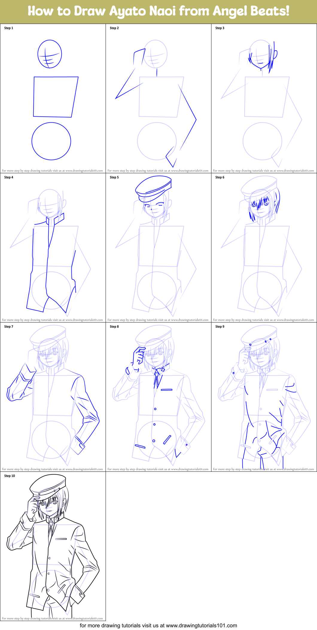 How to Draw Ayato Naoi from Angel Beats! Printable Step by Step