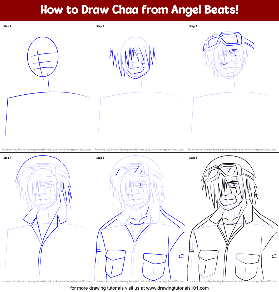 How to Draw Chaa from Angel Beats! Printable Step by Step