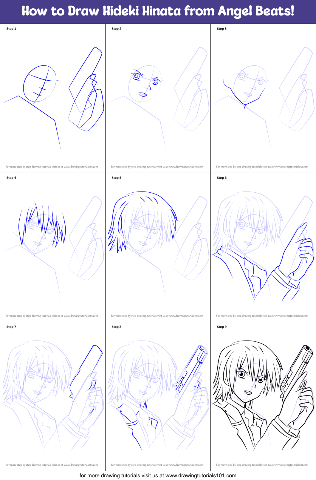 How to Draw Hideki Hinata from Angel Beats! Printable Step by Step