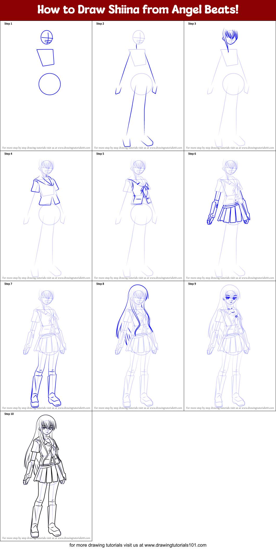 How to Draw Shiina from Angel Beats! Printable Step by Step