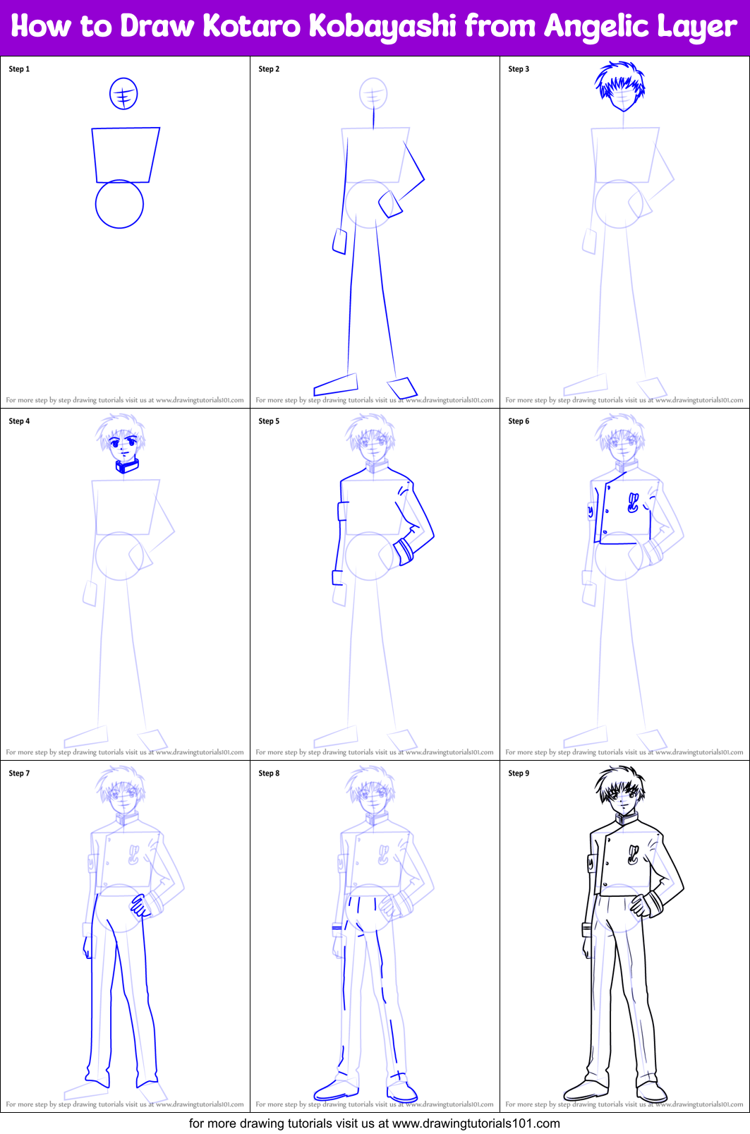 How to Draw Kotaro Kobayashi from Angelic Layer Printable Step by Step