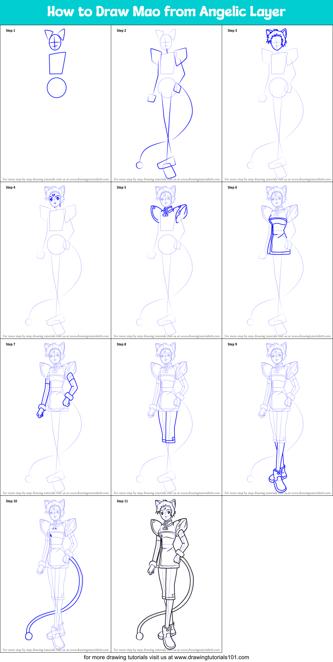 How to Draw Mao from Angelic Layer Printable Step by Step