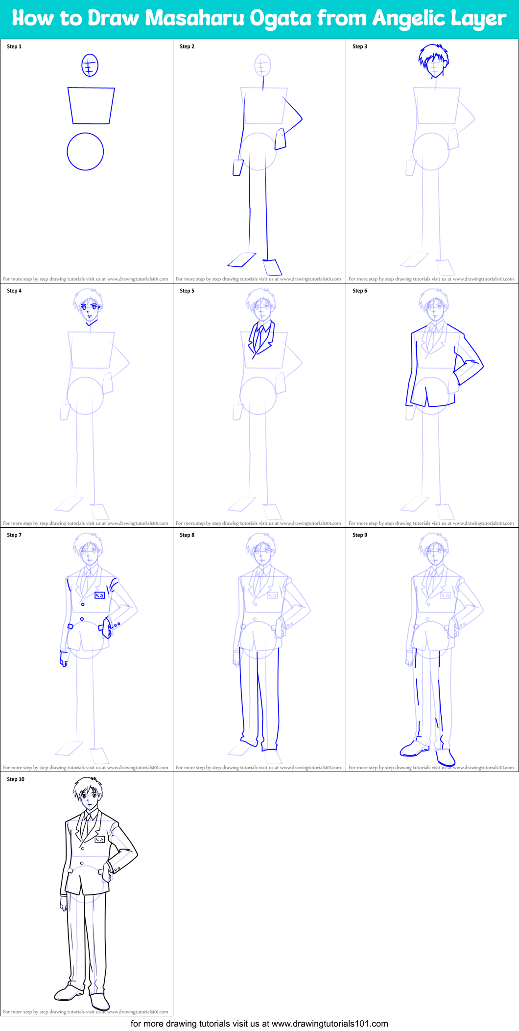 How to Draw Masaharu Ogata from Angelic Layer Printable Step by Step