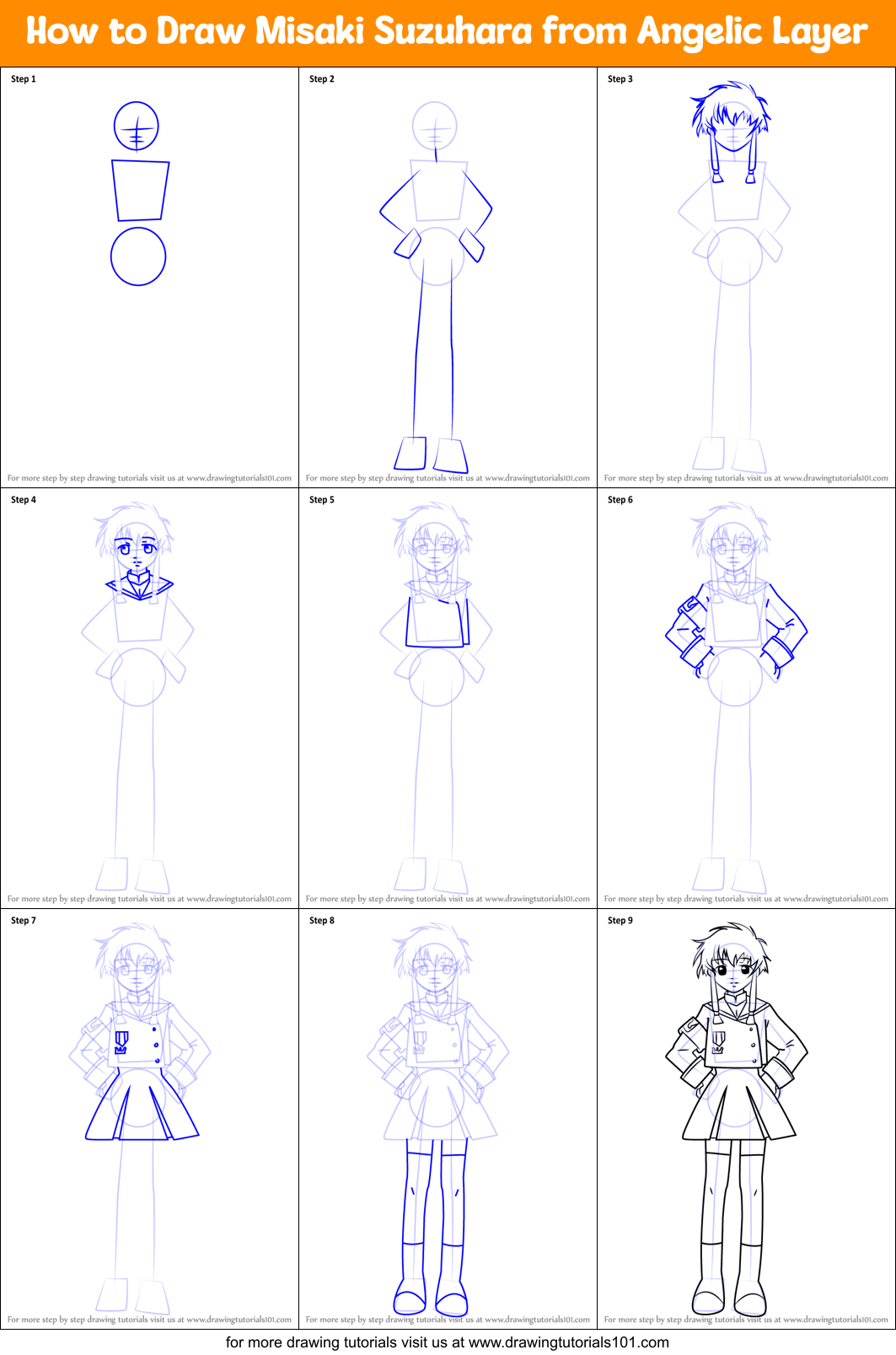 How to Draw Misaki Suzuhara from Angelic Layer Printable Step by Step