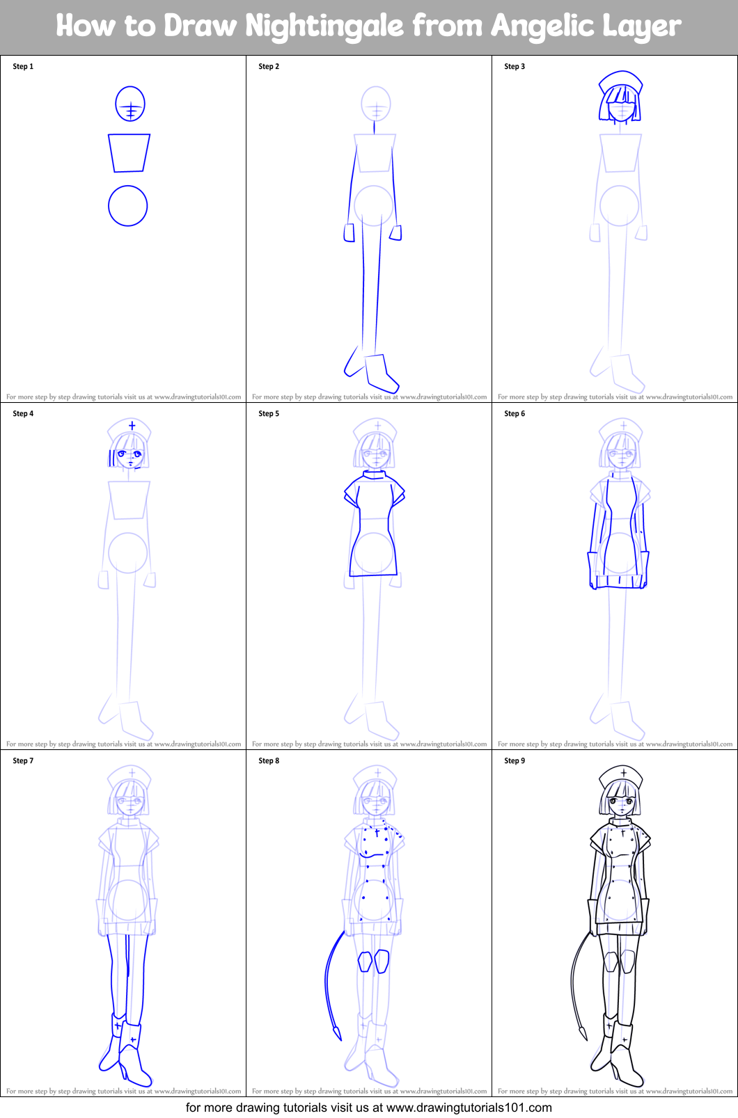 How to Draw Nightingale from Angelic Layer Printable Step by Step