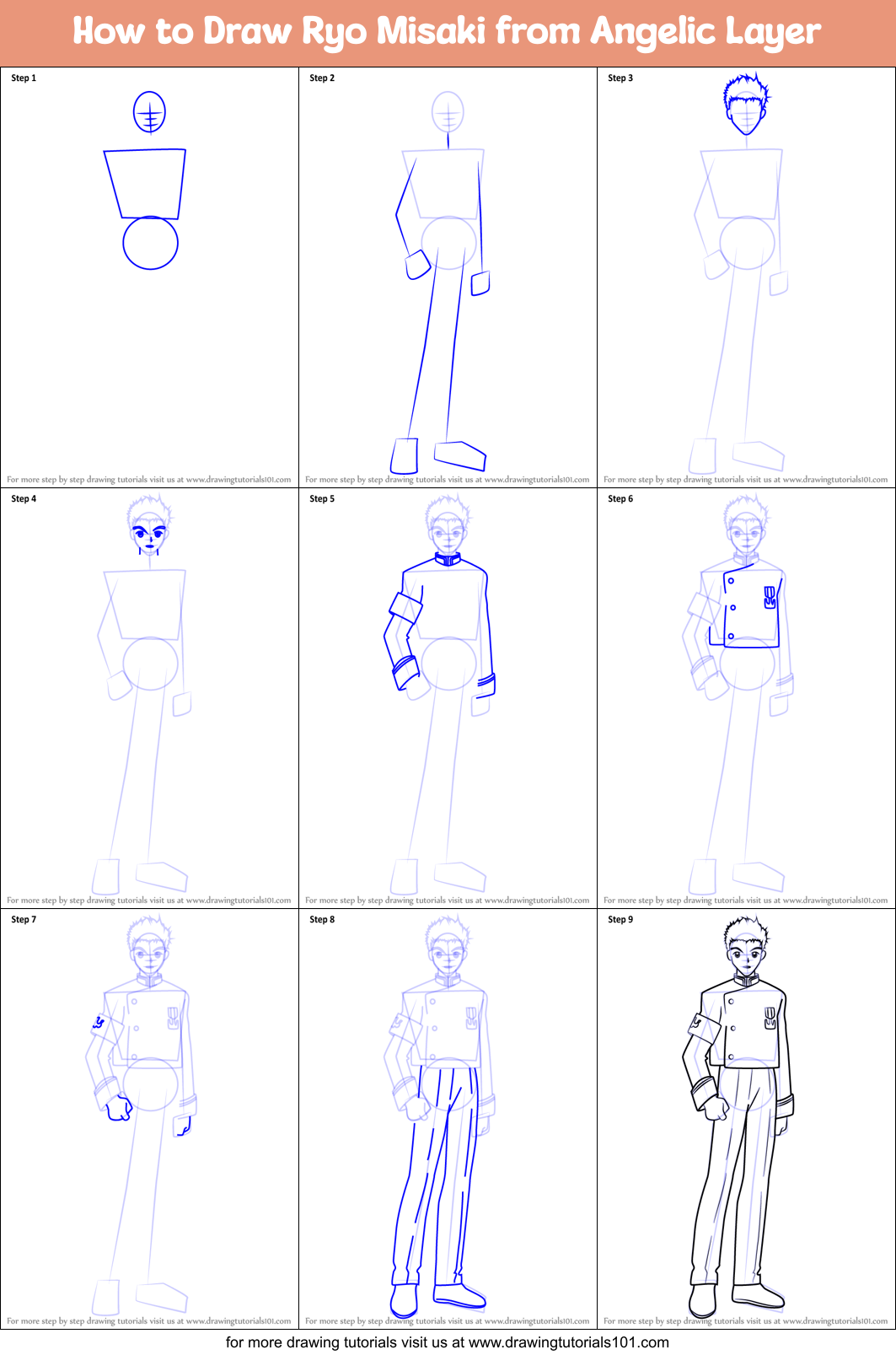 How to Draw Ryo Misaki from Angelic Layer Printable Step by Step