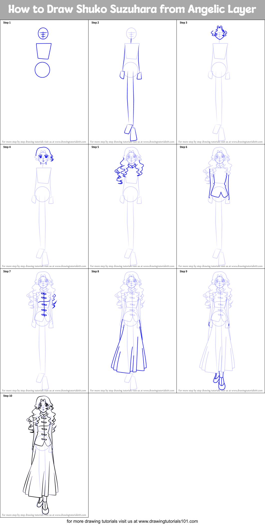 How to Draw Shuko Suzuhara from Angelic Layer Printable Step by Step
