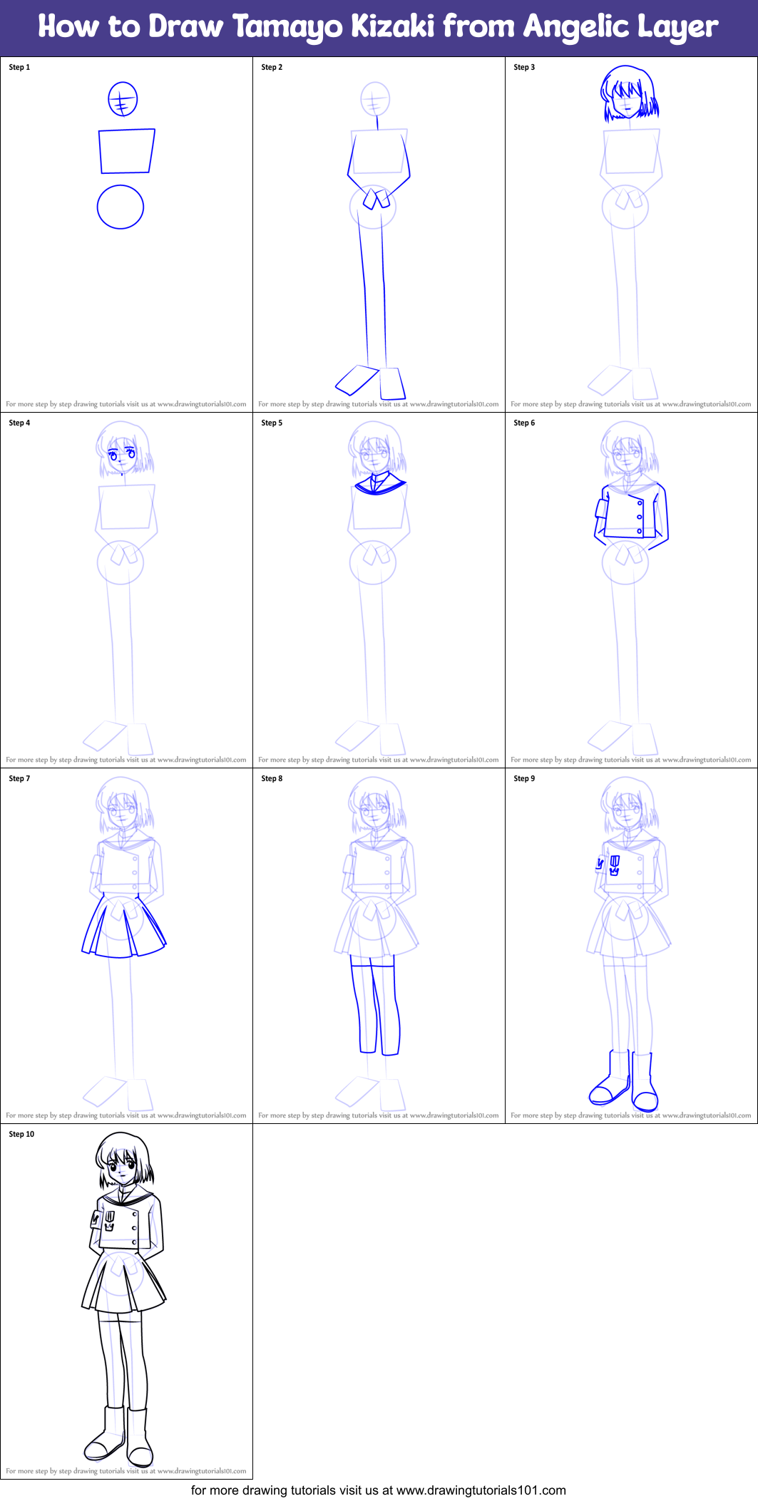 How to Draw Tamayo Kizaki from Angelic Layer Printable Step by Step