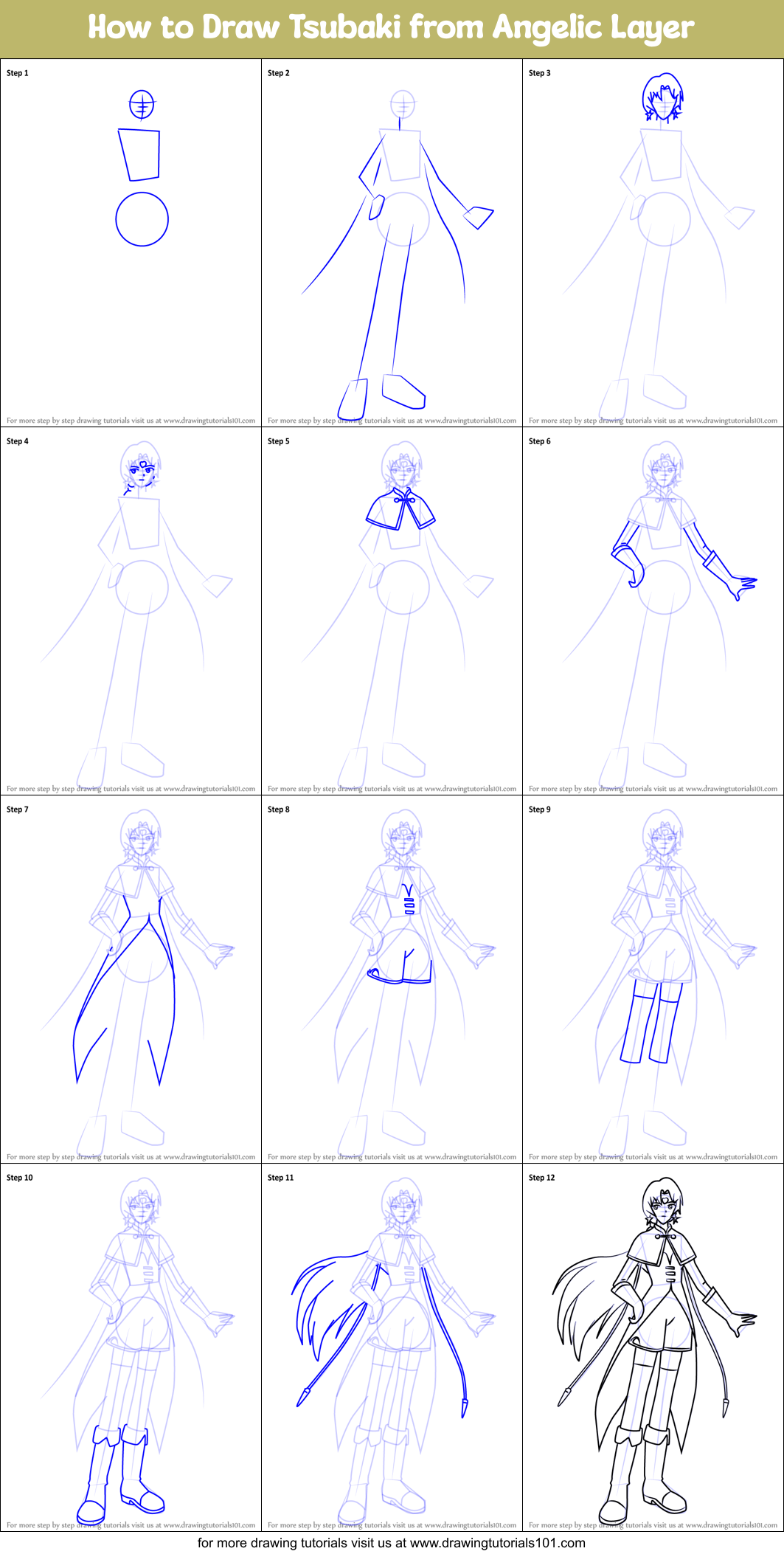 How to Draw Tsubaki from Angelic Layer Printable Step by Step