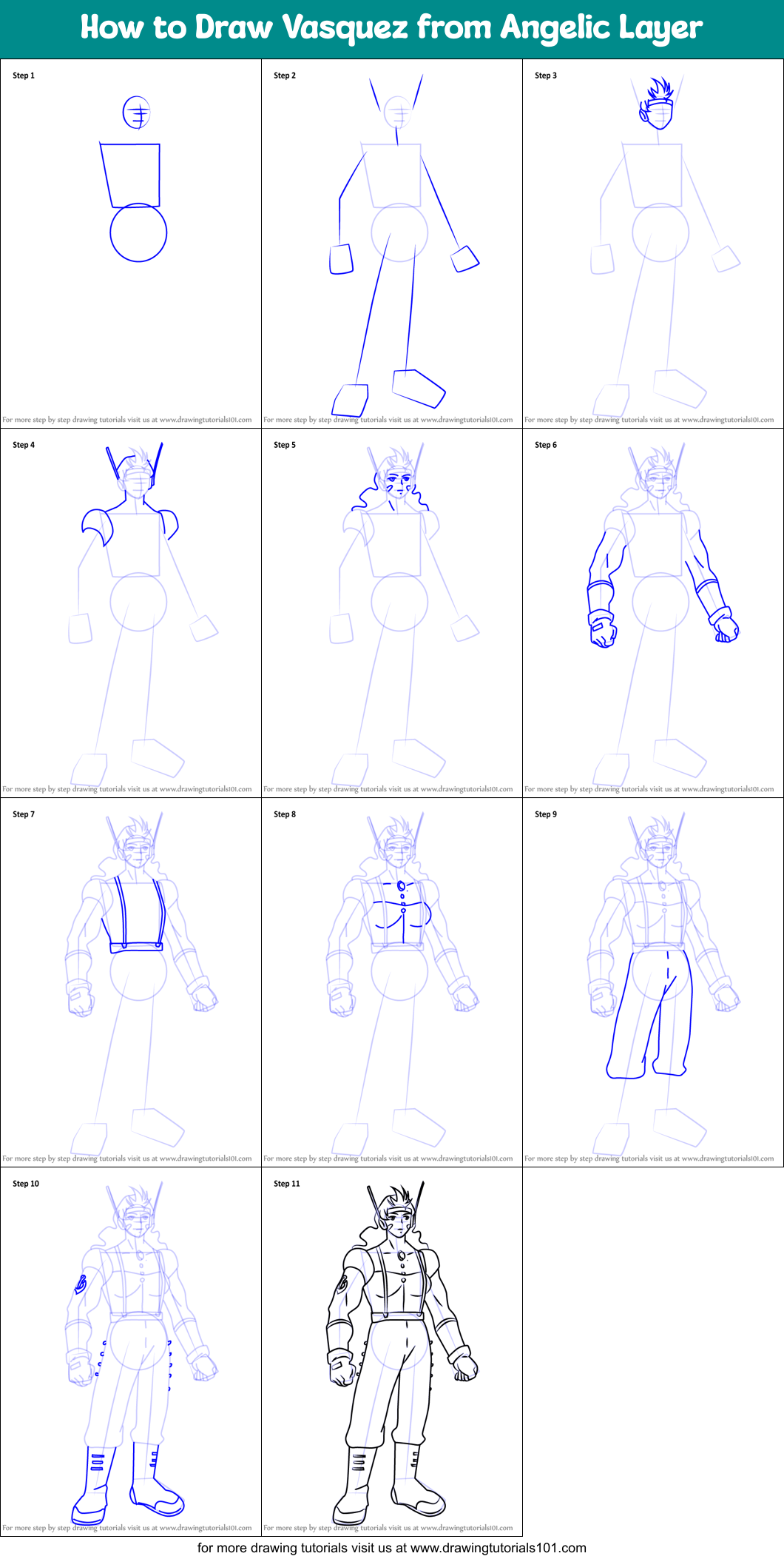 How to Draw Vasquez from Angelic Layer Printable Step by Step