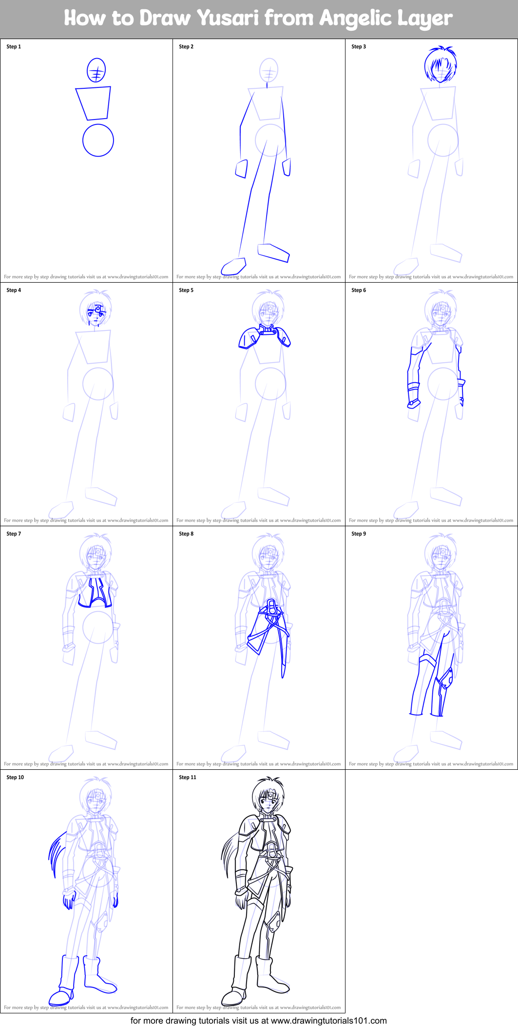 How to Draw Yusari from Angelic Layer Printable Step by Step