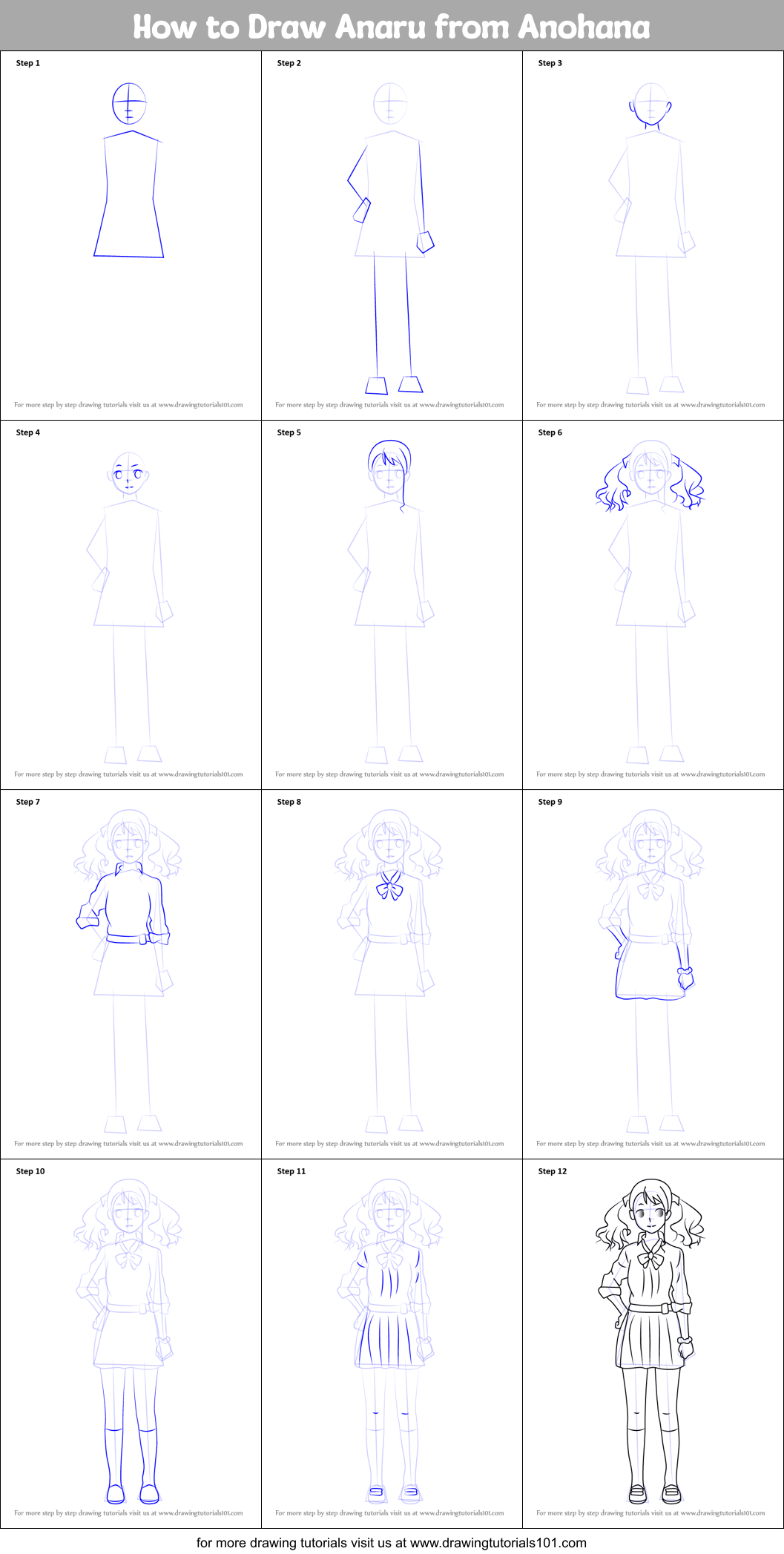 How to Draw Anaru from Anohana Printable Step by Step