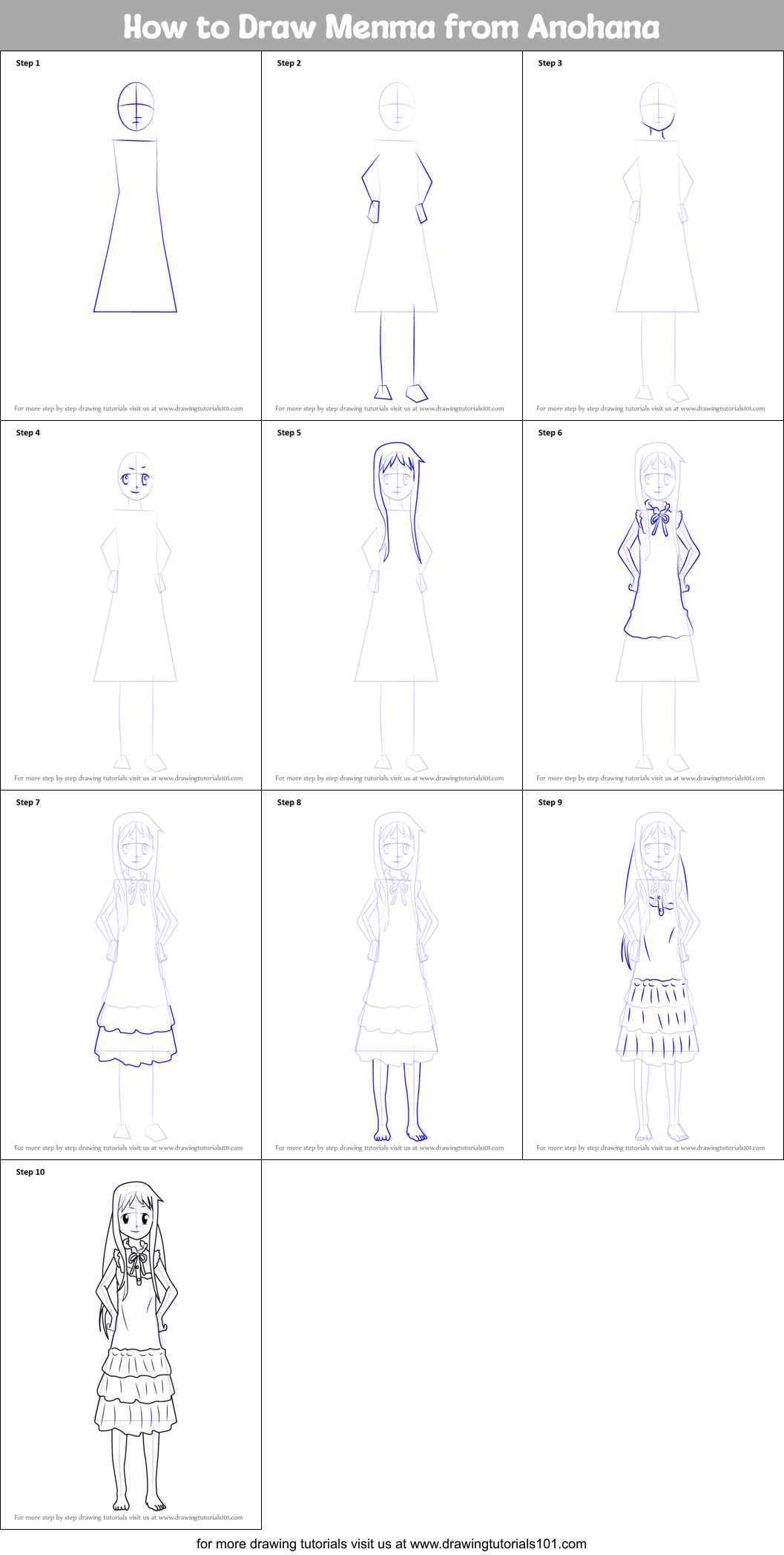 How to Draw Menma from Anohana Printable Step by Step