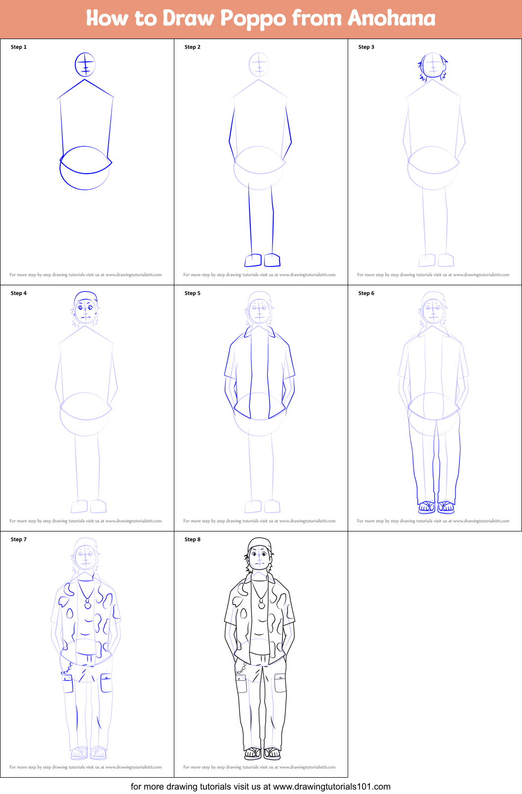 How to Draw Poppo from Anohana Printable Step by Step