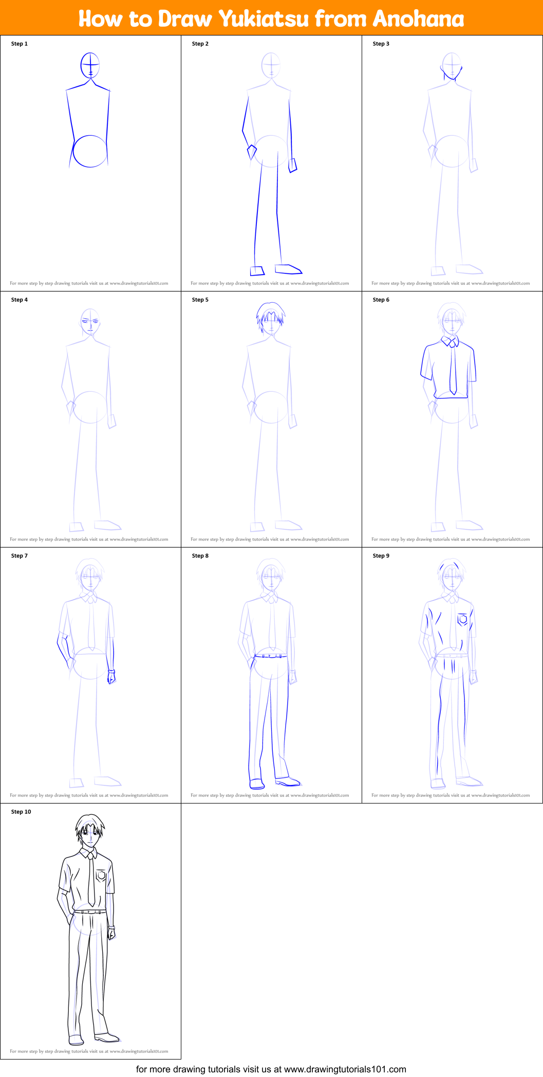 How to Draw Yukiatsu from Anohana Printable Step by Step