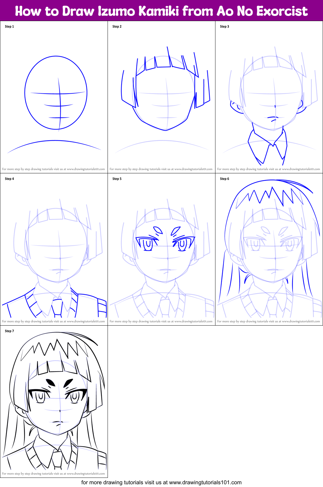 How to Draw Izumo Kamiki from Ao No Exorcist Printable Step by Step
