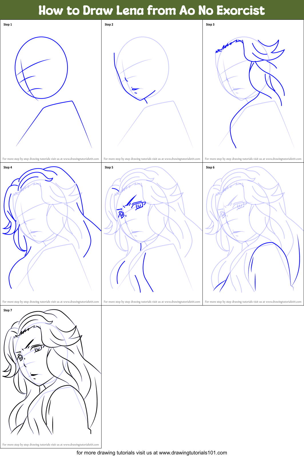 How to Draw Lena from Ao No Exorcist Printable Step by Step