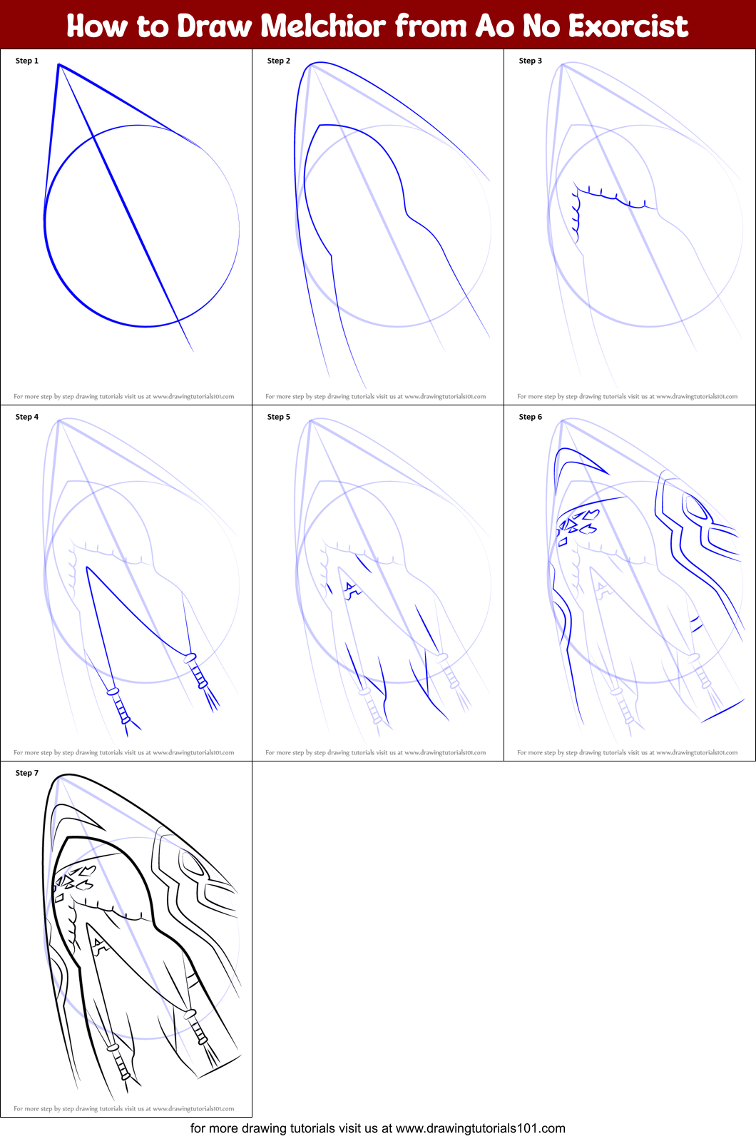 How to Draw Melchior from Ao No Exorcist Printable Step by Step