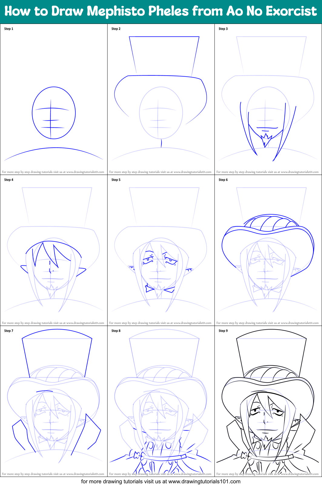 How to Draw Mephisto Pheles from Ao No Exorcist Printable Step by Step