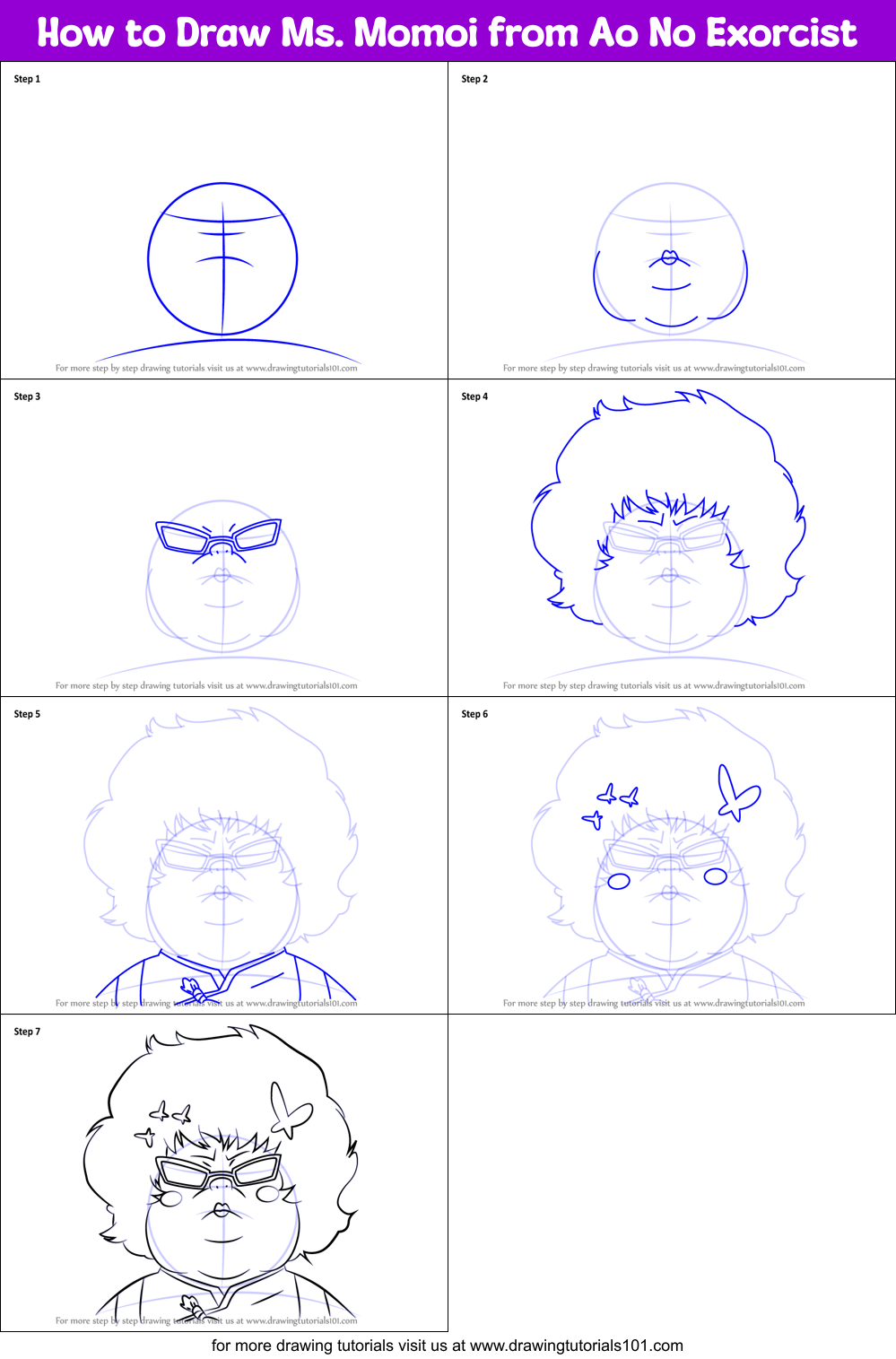 How to Draw Ms. Momoi from Ao No Exorcist Printable Step by Step