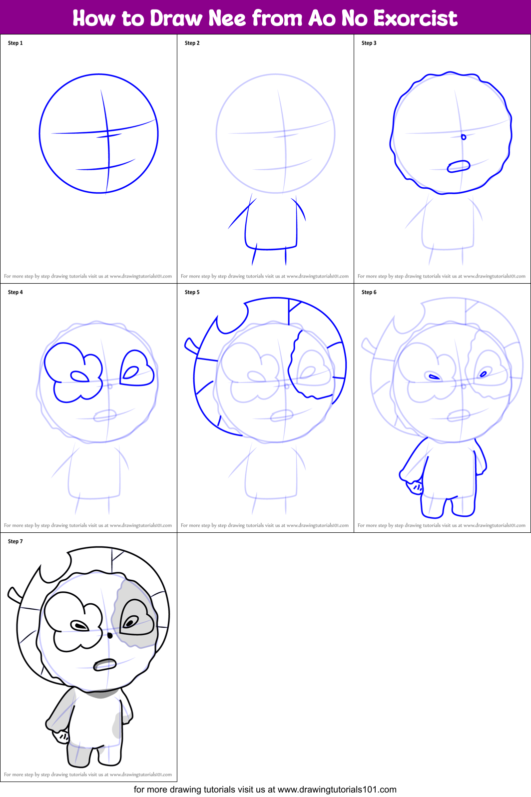 How to Draw Nee from Ao No Exorcist Printable Step by Step