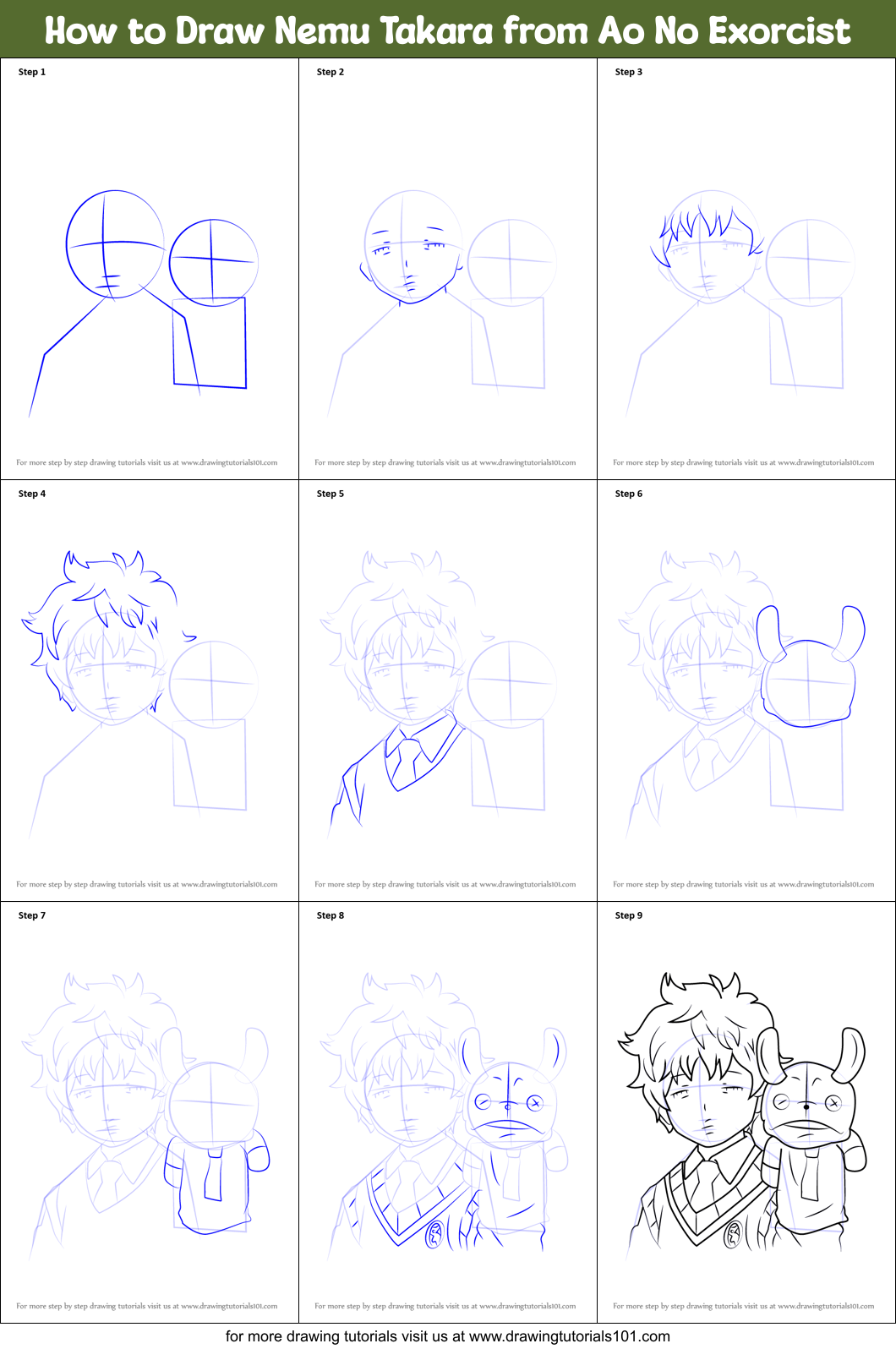 How to Draw Nemu Takara from Ao No Exorcist Printable Step by Step