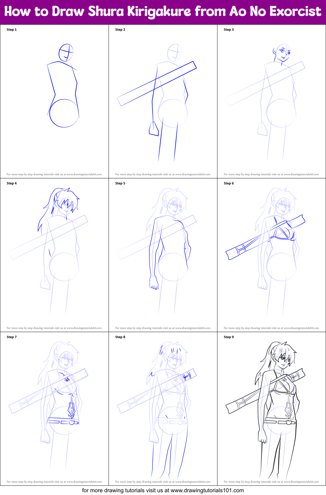 How to Draw Shura Kirigakure from Ao No Exorcist Printable Step by Step