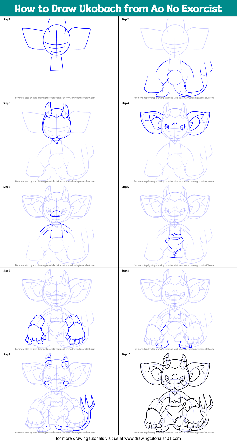 How to Draw Ukobach from Ao No Exorcist Printable Step by Step