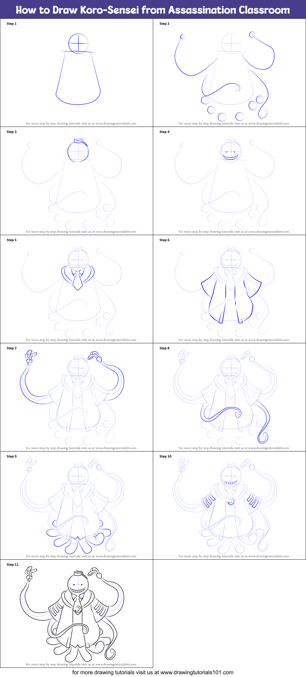 How to Draw Koro-Sensei from Assassination Classroom Printable Step by Step