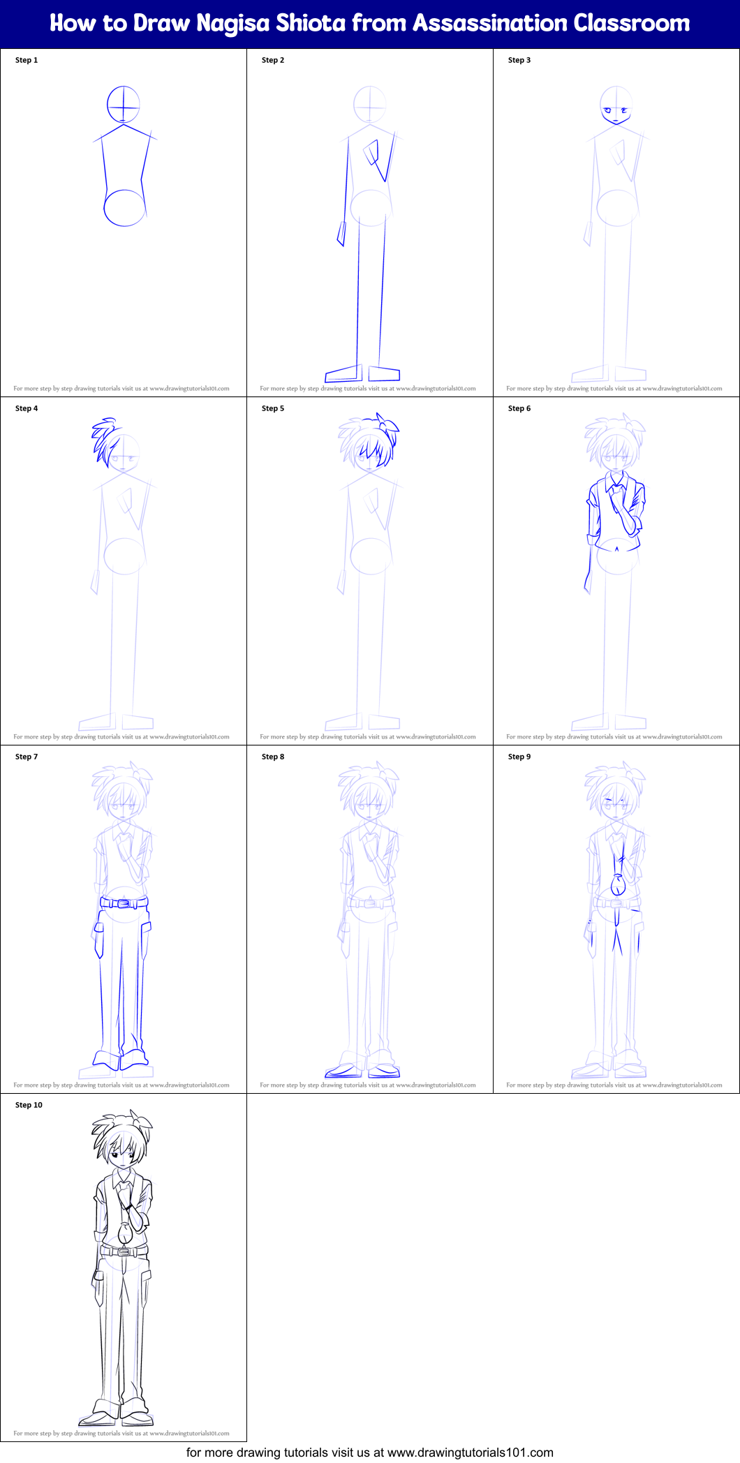 How to Draw Nagisa Shiota from Assassination Classroom Printable Step by Step