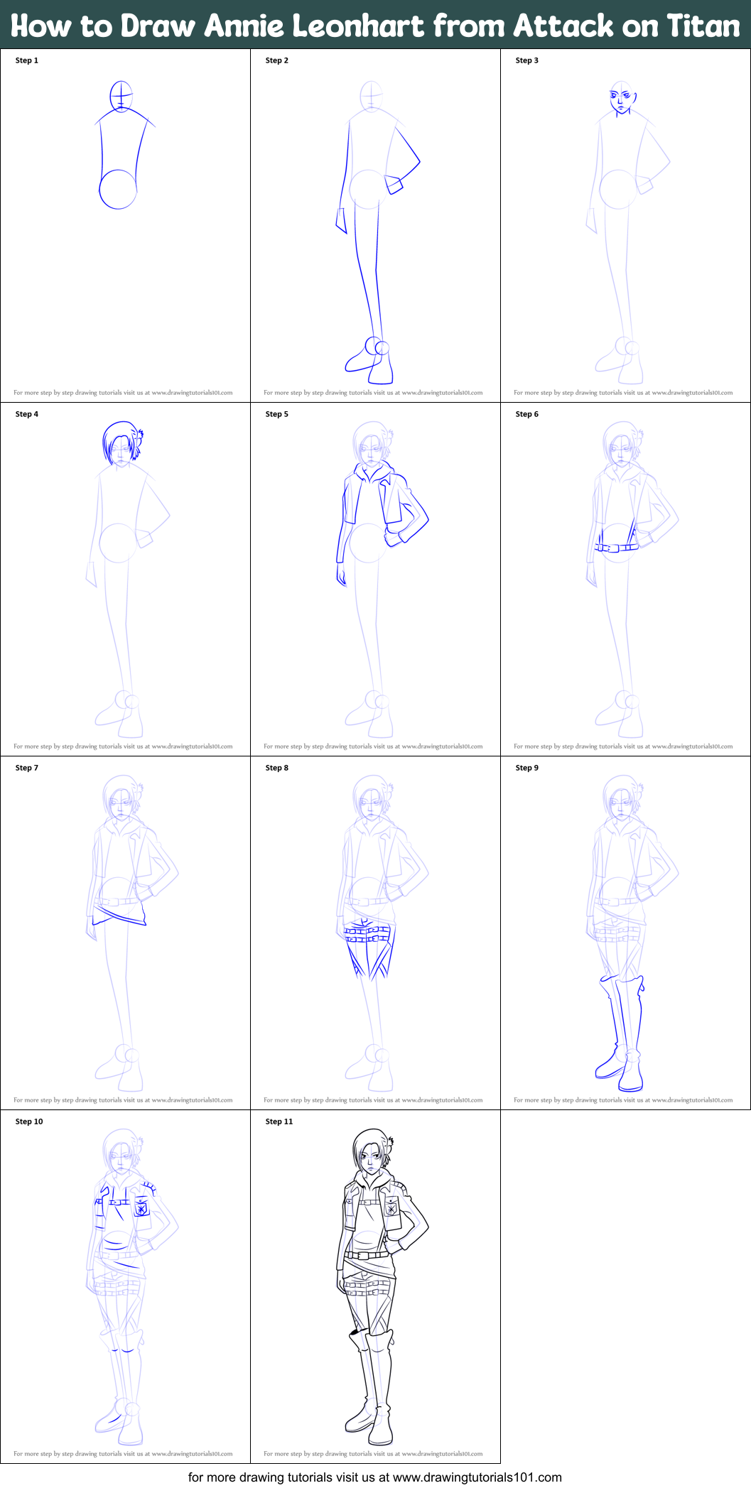 How to Draw Annie Leonhart from Attack on Titan Printable Step by Step