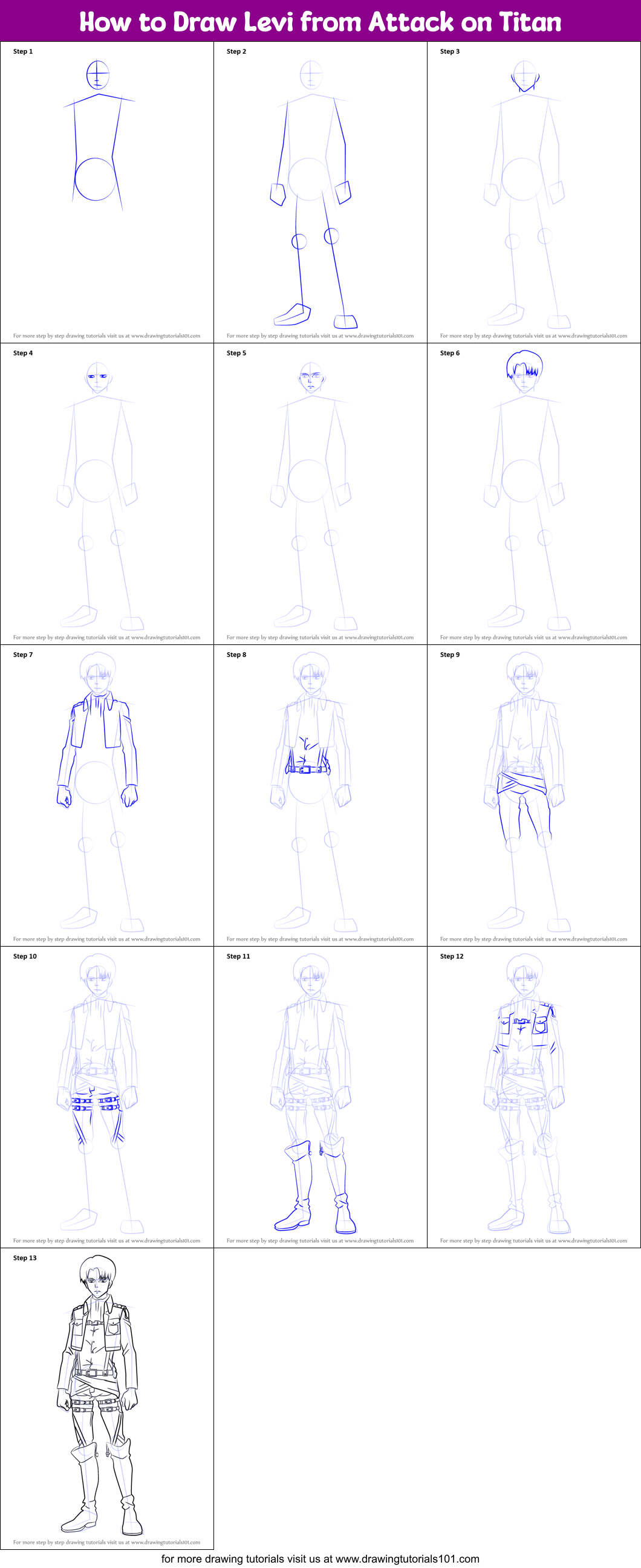 How to Draw Levi from Attack on Titan Printable Step by Step
