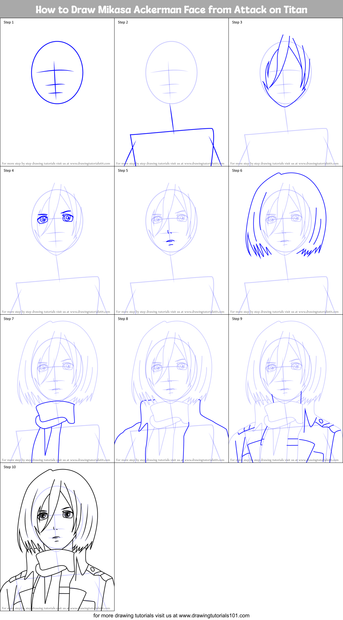 How to Draw Mikasa Ackerman Face from Attack on Titan Printable Step by Step