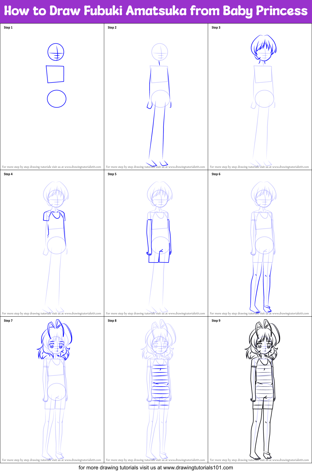 How to Draw Fubuki Amatsuka from Baby Princess Printable Step by Step