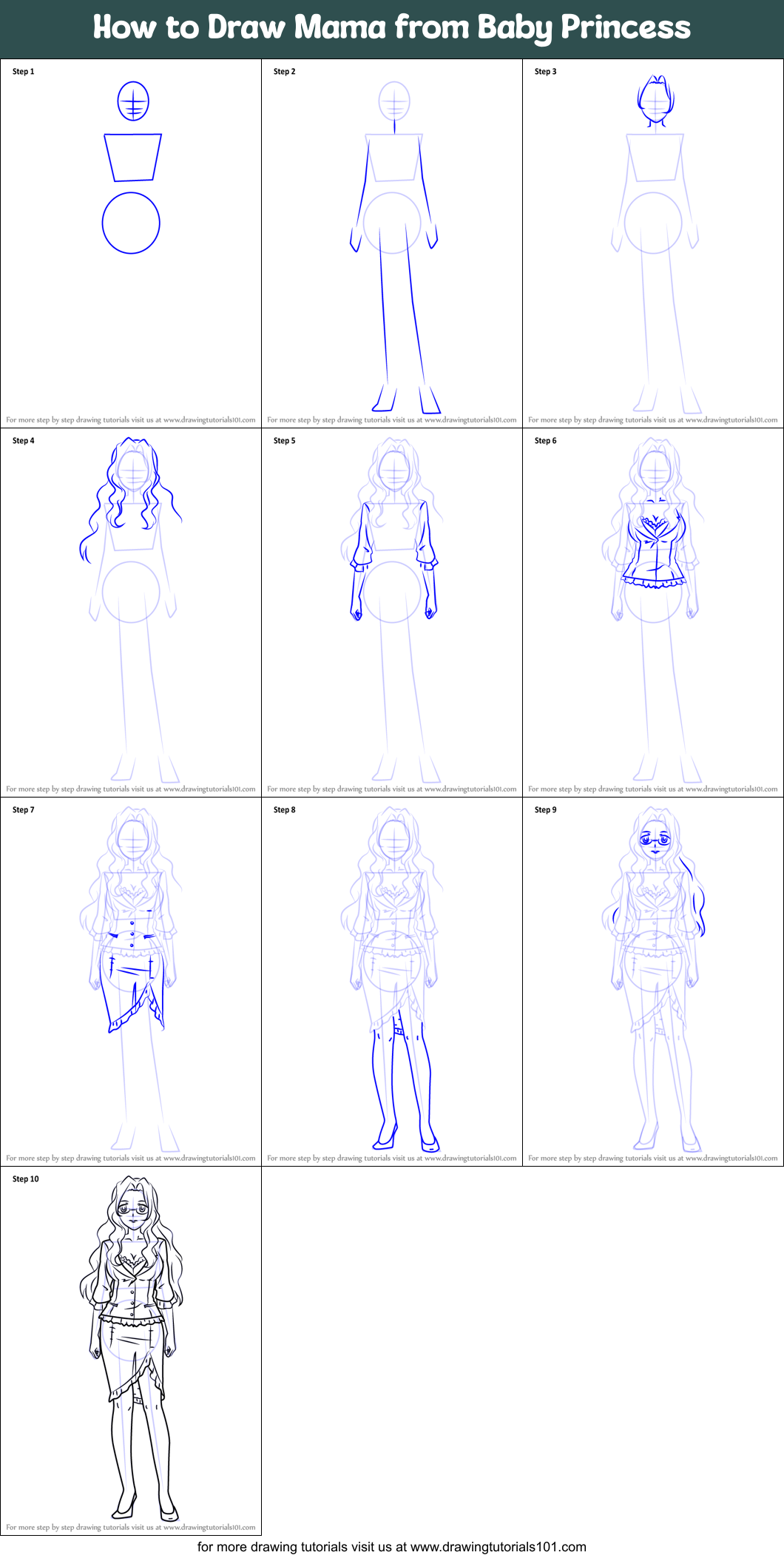 How to Draw Mama from Baby Princess Printable Step by Step