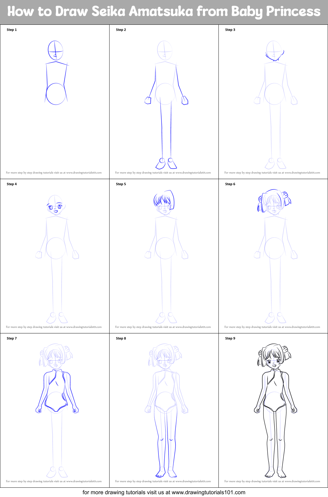 How to Draw Seika Amatsuka from Baby Princess Printable Step by Step