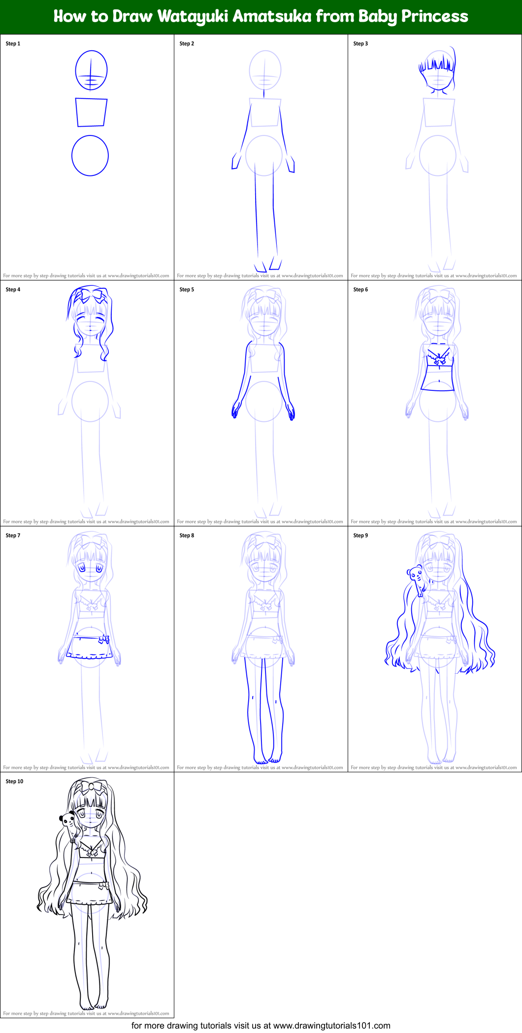 How to Draw Watayuki Amatsuka from Baby Princess Printable Step by Step