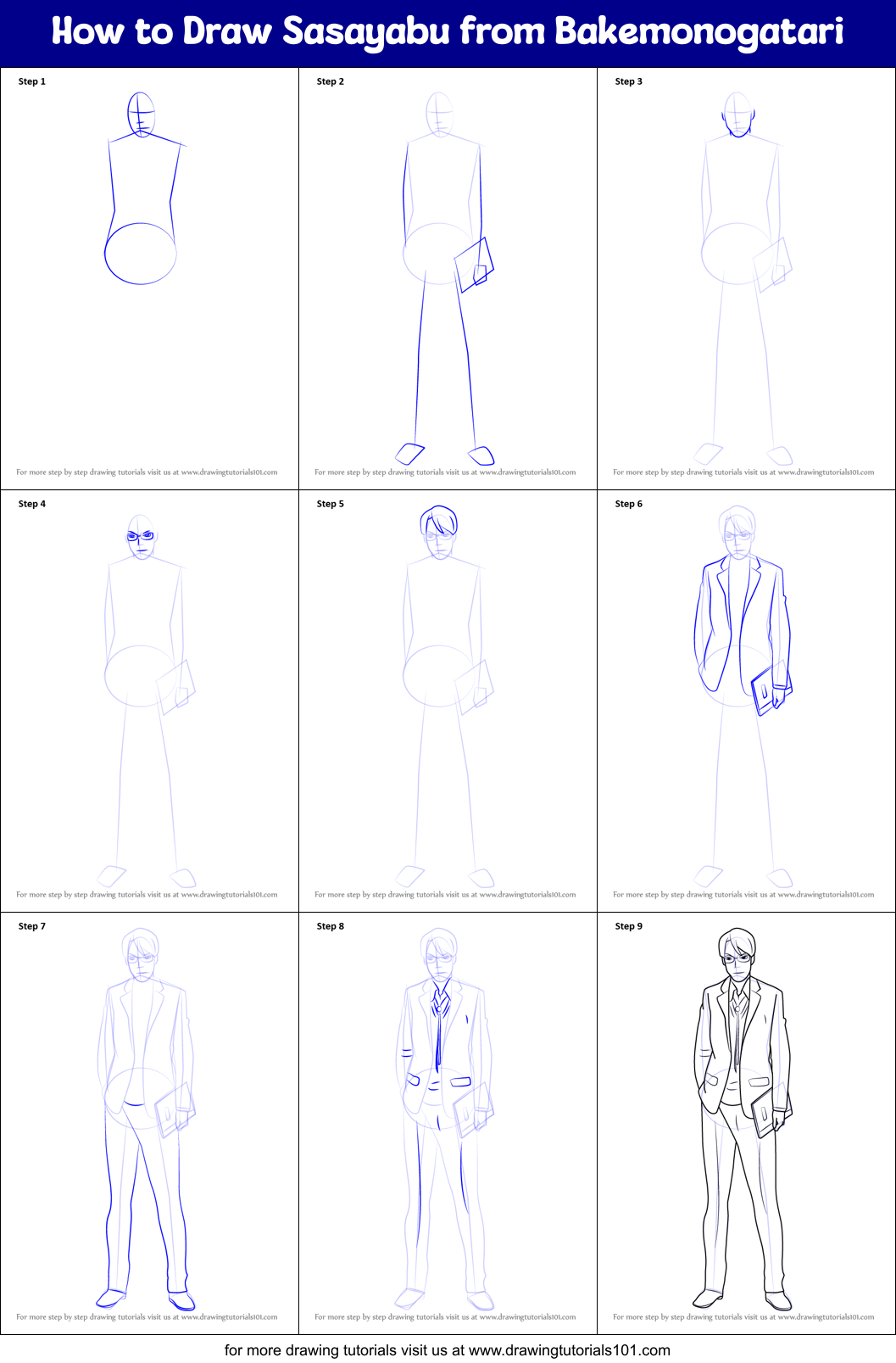 How to Draw Sasayabu from Bakemonogatari Printable Step by Step