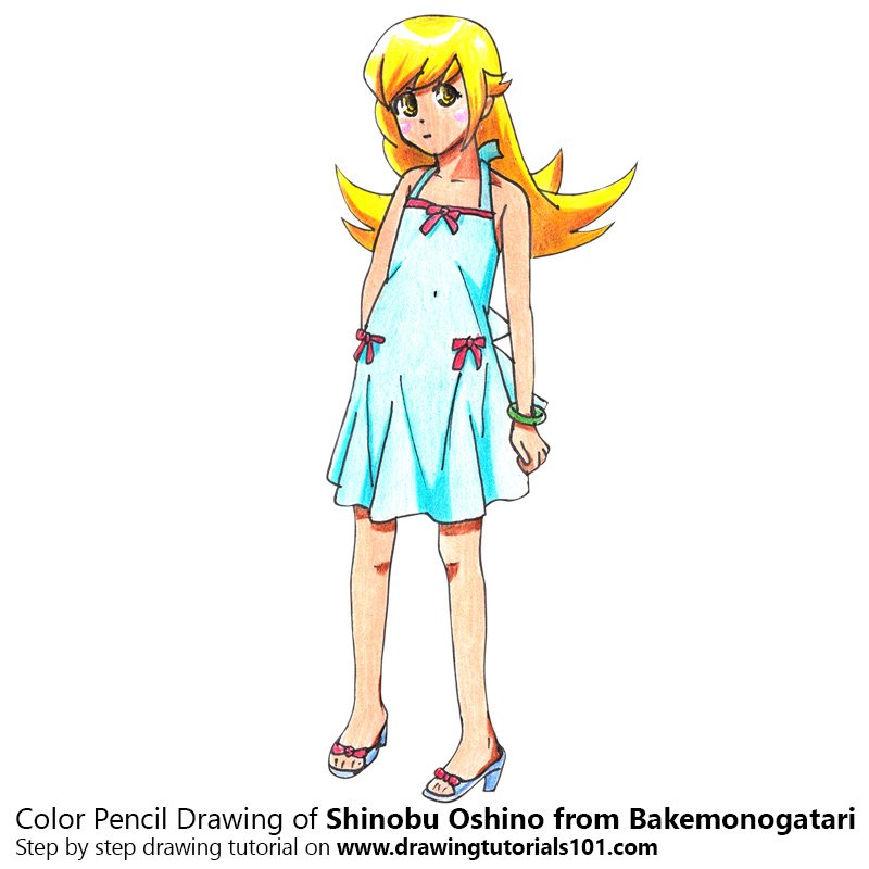 How to Draw Shinobu Oshino from Bakemonogatari by Color Pencils