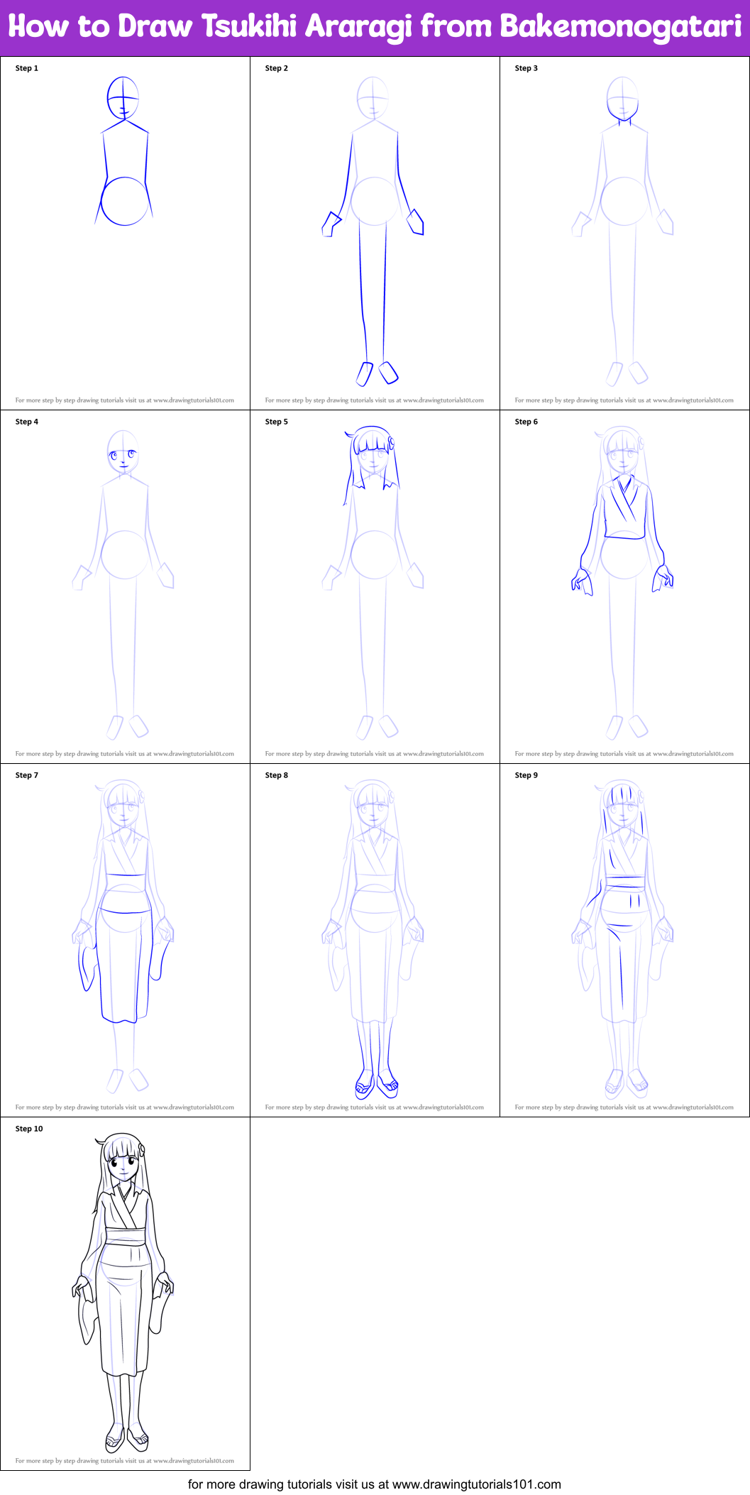 How to Draw Tsukihi Araragi from Bakemonogatari Printable Step by Step