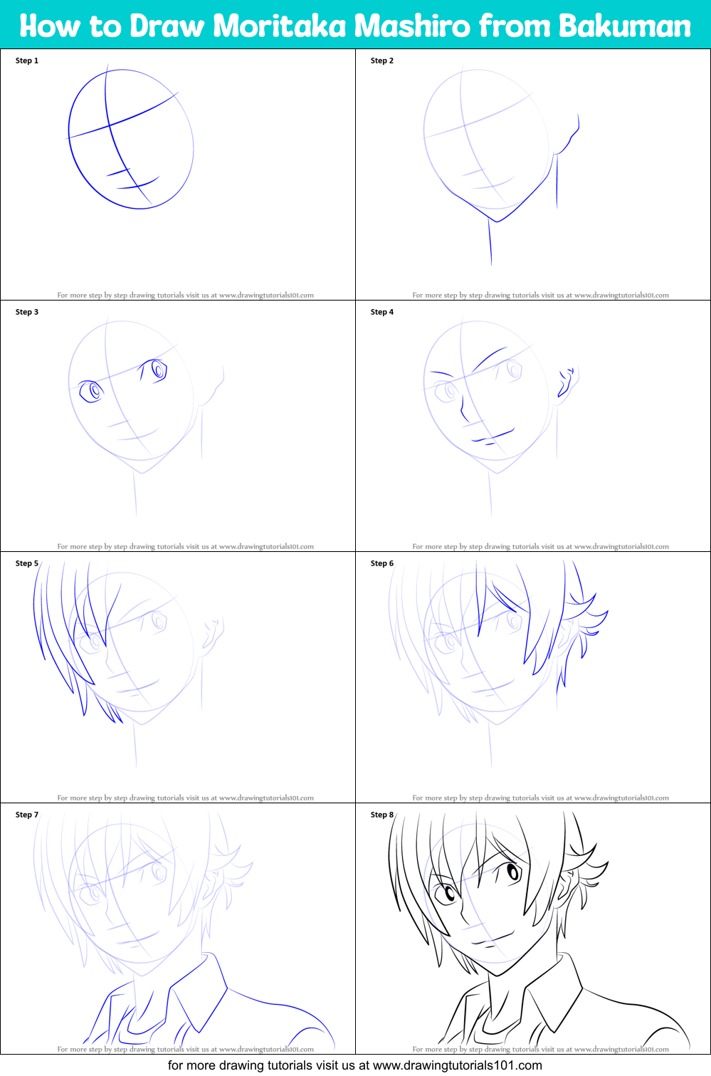 How to Draw Moritaka Mashiro from Bakuman Printable Step by Step