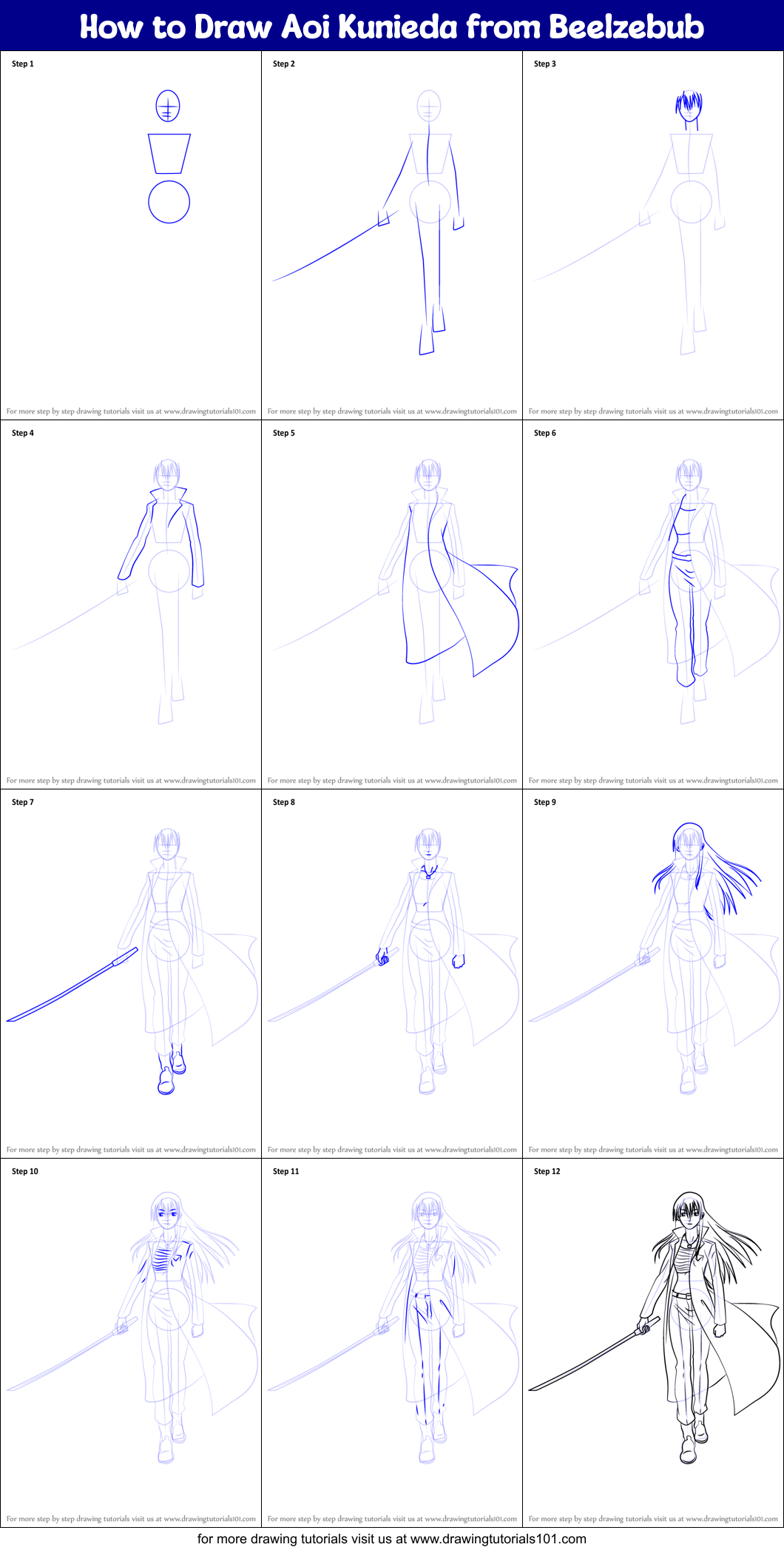 How to Draw Aoi Kunieda from Beelzebub Printable Step by Step